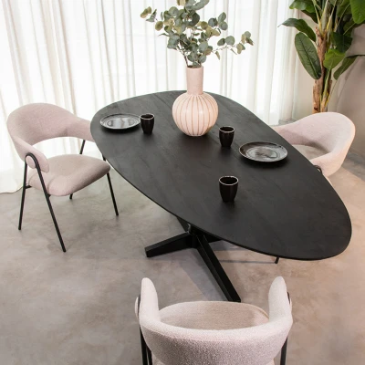 Afbeelding van Label51 Rosie eetkamertafel 260x110 cm mangohout zwart Hout