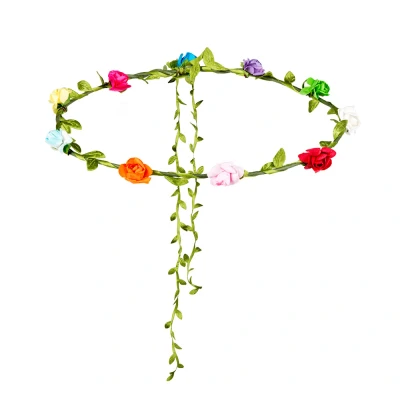 Afbeelding van Toppers in concert Carnaval/festival hippie flower power hoofdband met gekleurde bloemen Verkleedhaardecoratie