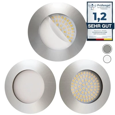 Afbeelding van Scandinavian Home Set van 3 LED inbouwspots 230 V 60 mm 70 I geschikt voor badkamer warm wit CRI 90 4,5 W 500 lm 3000 K 68 roestvrij stalen design met melkglas spot plafondinbouwlamp plat