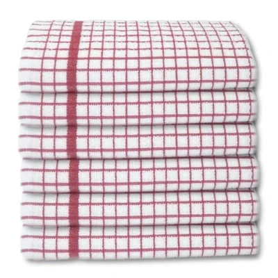 Afbeelding van A &amp; B TRADERS 100% katoenen badstof theedoeken Pack van 6 Keukenhanddoeken Vaatdoek Super Absorberende Soft Touch (Rood)