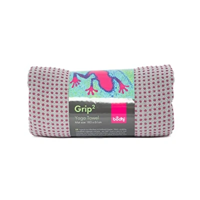 Afbeelding van Bodhi GRIP2 yogahanddoek, handdoek met antislipnoppen (grijs/aubergine), microvezel antislip trainingshanddoek, ideaal voor hot yoga, yogamatoplegger, en antibacterieel