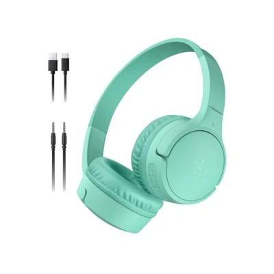 Afbeelding van Belkin SoundForm Mini draadloze koptelefoon voor kinderen met ingebouwde microfoon, 30 uur luistertijd en leuke stickers Headset online onderwijs, school, reizen, iPhone, iPad, Galaxy Munt