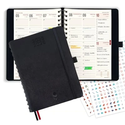 Afbeelding van colortouch Agenda 2025 2026, kalender A5, weekplanner met softcover, afsprakenkalender, ringband in het Duits, 30 minuten intervallen planner, 2 Aukfleber set, boekkalender 14 maanden (juli 25 aug 26)