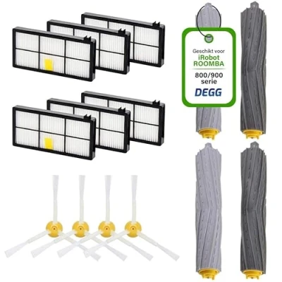 Afbeelding van DEGG® Onderhoudsset XL Geschikt voor iRobot Roomba 800/900 Serie Onderdelen 4x Roller, 6x Hepa filter, Spinner (zijborstel) MEGAPAKKET
