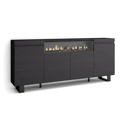 Afbeelding van Skraut Home Sideboard, highboard commode, comodekast 200x87x35cm 4 deuren woonkamer, keuken moderne stijl zwart