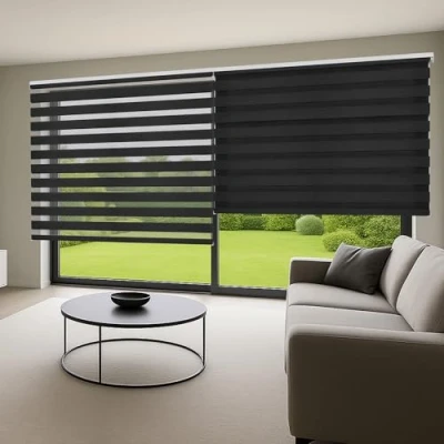 Afbeelding van Dubbel gestoffeerd rolgordijn voor dag en nacht ramen deuren, tweelaags duorolgordijn, Jaloezieën ideaal keuken, woonkamer, slaapkamer, enz. I Grijs, 60 x 180cm