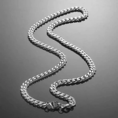 Afbeelding van Cuban Link Heren Ketting Zilver kleurig Staal 7mm Dikke Schakels Kettingen Schakelketting Cadeau voor Man Mannen Cadeautjes