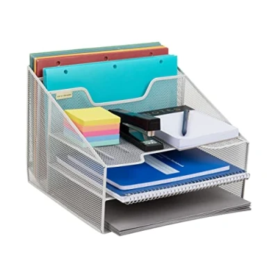 Afbeelding van Mind Reader Bureau organizer, verticale archiefhouder, papieren planken, kantoor, metalen rooster, 31,8 cm x 29,2 24,1 (l b h), wit