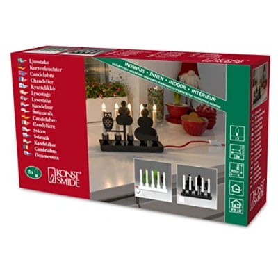 Afbeelding van KONSTSMIDE Raamkandelaar Kerst versiering Houten lamp, wit gelakt, met gekleurde metalen decoraties uil (1 stuk)