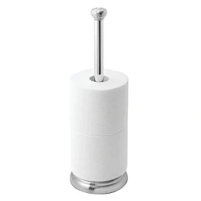 Afbeelding van iDesign York Metalen toiletpapiervervangingsrolhouder, vrijstaande toiletrolhouder van roestvrij staal, zilver