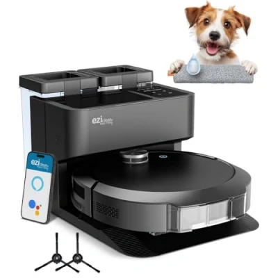 Afbeelding van EZICLEAN Z10 Plus robotstofzuiger aangesloten met All in One afvoerbasis