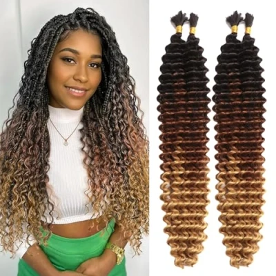 Afbeelding van Boheems vlechthaar 2 bundels 200 g diepe golf bulk haar voor vlechten geen inslag krullen boho nat en golvend krullend hair extensions (T1B/30/27#, 50 g/bundel