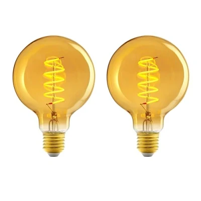 Afbeelding van Amazon Basics Ledlampen, 2 stuks, E27, antieke stijl, retro, amberkleurig glas, vintage, G93, 4 W (vervangt 25 W), 1800 K, ultrawarm licht