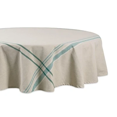 Afbeelding van DII Franse Streep Tafelblad Collectie Boerderij Stijl Eettafel Linnen Tafelkleed, 70&quot; Rond, Taupe/Teal