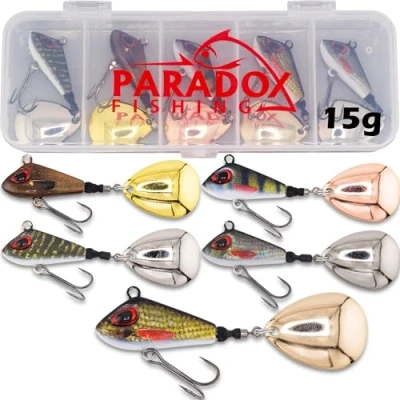 Afbeelding van Paradox Fishing jig spinner, 5 delige set, 15 g, Delusory 2.0 inch, spin voor baars, vissen, aas, snoekbaars, snoekaas, spinnerbait optimaal baarsaas