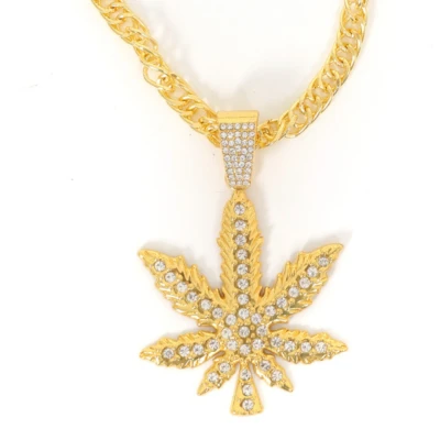 Afbeelding van Pooierketting Ketting Wiet Blad Goud Steentjes