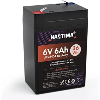 Afbeelding van NASTIMA LiFePO4 Accu, 6 V, Ah, met BMS bescherming en laagcyclus 2000, bewakingscamera&#039;s, auto&#039;s voor kinderen, motorboten, camping, zonnepanelen