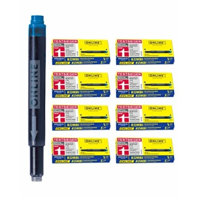 Afbeelding van ONLINE Lamy inktpatronen, 40 stuks, blauw, ook voor Pelikan, Stabilo enz., universele vulpen, uitwisbaar, vulpen en rollers, voordeelverpakking koningsblauw