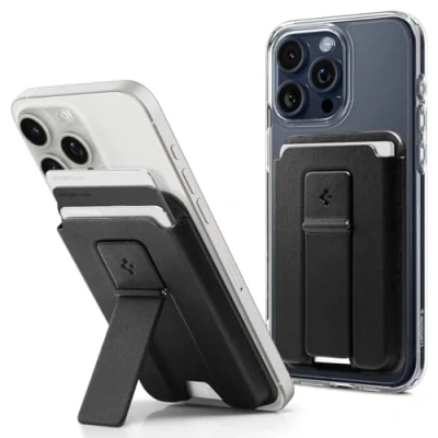 Afbeelding van Spigen Smart Fold 2 Kaarthouder Compatibel met MagSafe Magnetische Portemonnee voor 3 Pasjes Uitklapbare Standaard Zwart