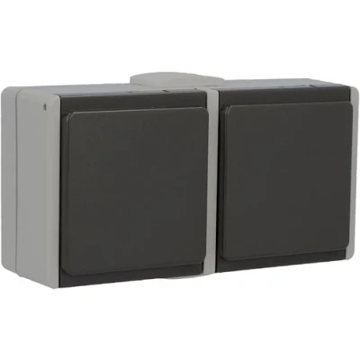 Afbeelding van UNITEC 45245L stopcontact 2 voudig opbouw losse Aquarius FR, grijs/donkergrijs
