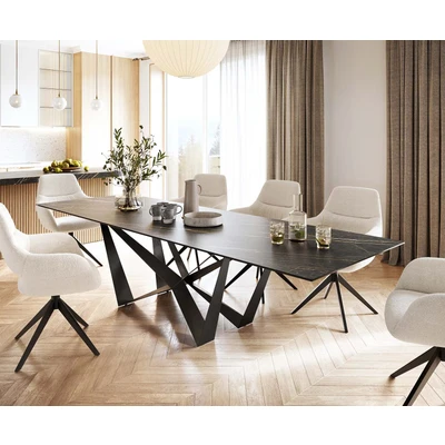 Afbeelding van DELIFE Eettafel Edge 300x100cm Laminam® keramiek bruin middenpoot vlak staal zwart