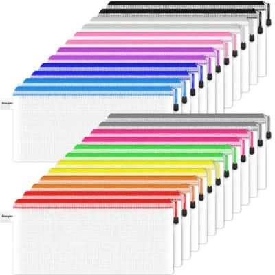 Afbeelding van Plastic Portefeuilles Zip Mesh File Bags Document Folders Opslag Pounch voor Kantoorbenodigdheden, Reisaccessoires (24PCS, Kleur)