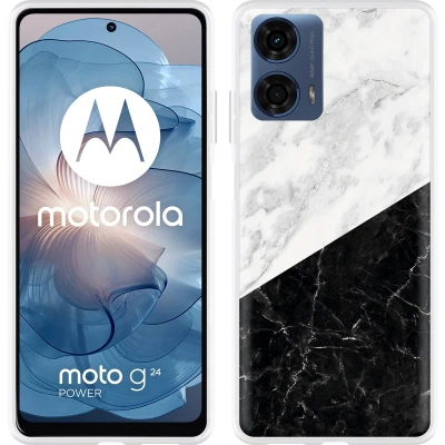 Afbeelding van Cazy Hoesje geschikt voor Motorola Moto G04/G04s/G24/G24 Power Zwart Wit Marmer