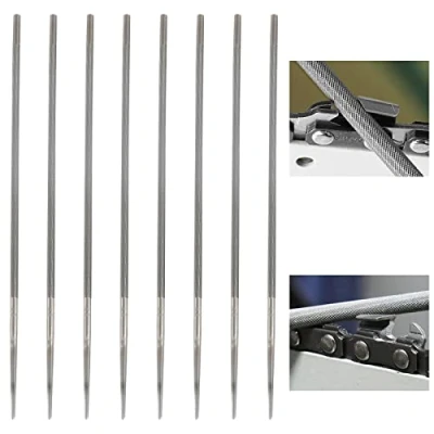 Afbeelding van 8 stuks ronde vijlen voor kettingzagen, vijl, 4,8 mm vijl kettingzaag 3/8, vijlbok kettingzaag, vijlset, zaagkettingen, kettingvijlen reparatie en slijpen, zaagkettingen