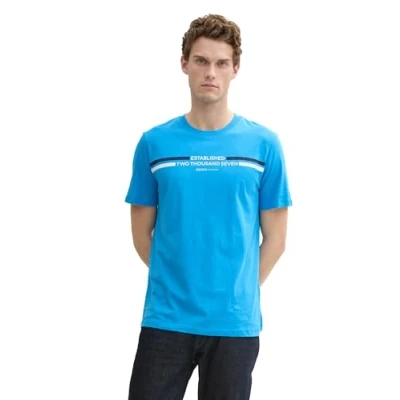 Afbeelding van TOM Tailor Denim Printed Tshirt print, Heren, Maat: XL, Bright ibiza blue