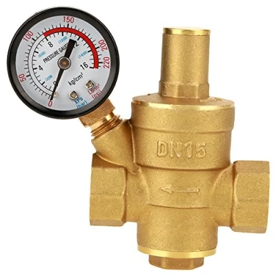 Afbeelding van Drukregelaar, DN15 messing waterdrukregelaar 1/2 inch verstelbare waterregelaar ventielschroefdraad met metrische meter