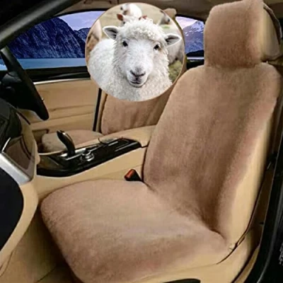 Afbeelding van Schapenvacht Autostoelhoes Echte Schapenhuid Autostoelhoezen Voor Auto Suv Vrachtauto Voorstoelen, Universele Pasvorm (Één Stuk)