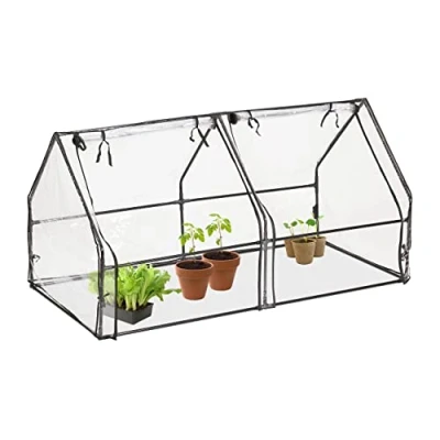 Afbeelding van Relaxdays kweekkas pvc met 2 deuren lage foliekas kleine tuinkas plantenkas tuin