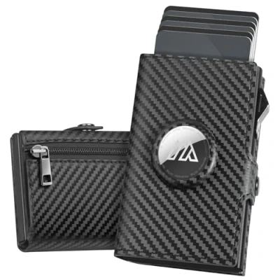 Afbeelding van Manmaxim AirTag Wallet met extreem compacte pop up portemonnee voor heren, 10 kaarten, 2 ID vensters en 10+ bankbiljetten, herenportemonnee RFID kaarthouder, kaarthouder muntvak