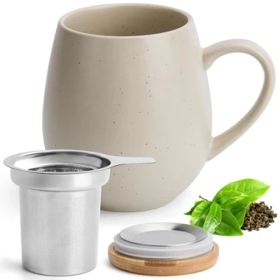 Afbeelding van Happy Lemuro theemok met deksel en zeef 550 ml grote theekopje XXL mok theekop groot thee accessoires jumbomok