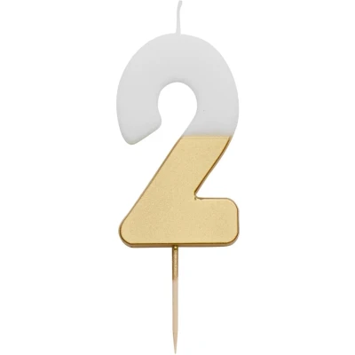 Afbeelding van Talking Tables Wit en goud nummer 2 kaars premium kwaliteit taarttopper decoratie voor kinderen, volwassenen, 21e verjaardagsfeestje, jubileum, mijlpaal, goudkaars2, wit/goud, 8 cm