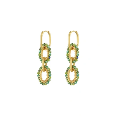 Afbeelding van Yehwang Gouden Oorbellen Met Groene Kraaltjes Statement Oorbel Sieraad Sieraden Goud Cadeau Cadeautip Feestdagen