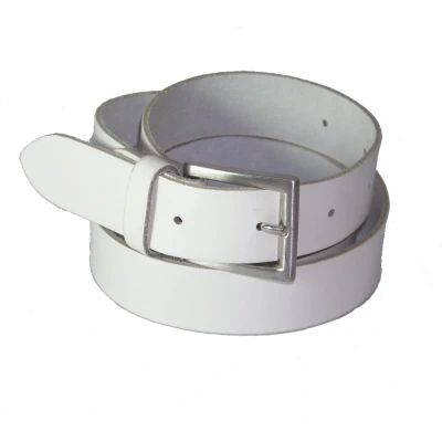 Afbeelding van 100% Leren Riem, 3 cm. Breed, maat 105 cm, Totale lengte 120 Wit.