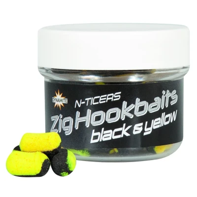 Afbeelding van Dynamite Baits N Ticers Zig Hookbaits Black &amp; Yellow 6mm (12 stuks)