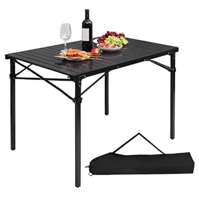 Afbeelding van WOLTU Aluminium tafel, campingtafel, buffettafel, 104 x 69 70 cm (l b h), inklapbaar en draagbaar, hoog draagvermogen stabiliteit, zwart CPT8134sz
