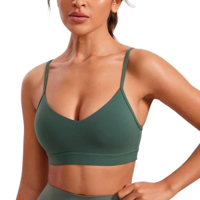Afbeelding van CRZ YOGA Butterluxe V hals sportbeha&#039;s voor dames Verstelbare dunne bandjes Gevoerde yogatop Basic draadloze camisole Donker bosgroen XS