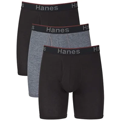 Afbeelding van Hanes Boxerslip voor heren (verpakking van 3), Grijs/Zwart Lange Been, 3XL