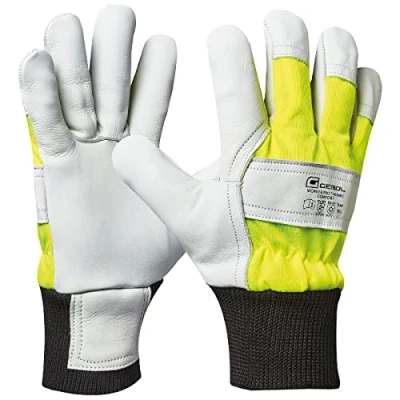 Afbeelding van Gebol Worker Pro Thermo Comfort Werkhandschoenen van leer met koude isolerende voering voor de winter, waterafstotende beschermende handschoenen heren, maat L (maat 9), geel, zwart, wit, 1 paar