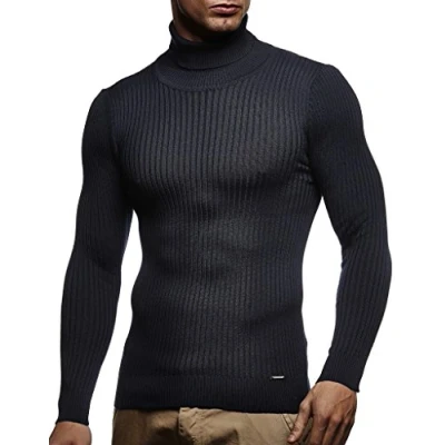 Afbeelding van Leif Nelson Coltrui voor heren, gebreide trui coole herentrui met rolkraag dunne winter en zomer, blauw, M