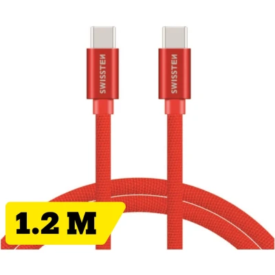 Afbeelding van Swissten USB C naar kabel voor o.a. Samsung, Apple iPhone 15 &amp; iPad 1.2M Rood