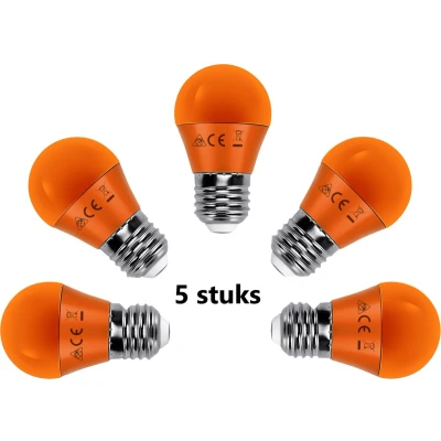 Afbeelding van G45 kogellamp 5 stuks E27 LED lamp 4W=30W gloeilamp oranje licht