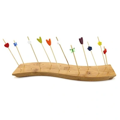 Afbeelding van BambooMN 12&quot; x 3&quot; Bamboe Spieshouder Voedsel Display S Wave Spiesjes Stand met 20 Gaten, Natuurlijke Kleur 1 Stuk