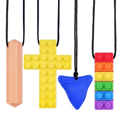 Afbeelding van Vicloon Sensorische Kauwketting van, 4 stuks Siliconen voor Kinderen Peuters, Hulpmiddelen Orale Motorische Therapie Autistisch Speelgoed Regenboog