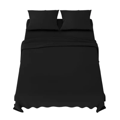 Afbeelding van Dreamzie Beddengoedset 160x200 cm 4 delig Microvezel Hoeslaken Laken 2 Personen 240x280 Kussenslopen 50x80 Oeko Tex Gecertificeerd Zwart