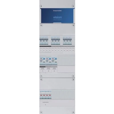 Afbeelding van Hager groepenkast 3 fase 9 groepen, Aardlekschakelaars 2 P, 1 hoofdschakelaar 4 P 40A 220 x 695mm
