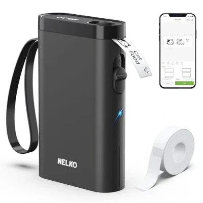 Afbeelding van Nelko labelprinter, Bluetooth P21 zelfklevend etiketteerapparaat, draagbaar, zelfklevend, draadloos, mini labelprinter met iOS Android, voor thuis, kantoor, zwart